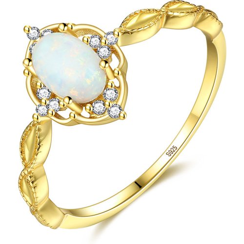 Party Oval Created Opal Twisted CZ 925 Sterling Silver Ring