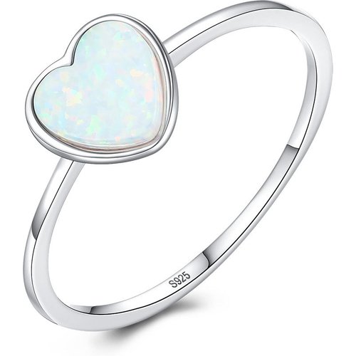 Casual Created Opal Heart 925 Sterling Silver Ring