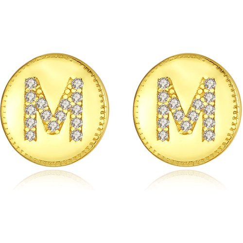 Party CZ M Letters Round 925 Sterling Silver Studs Earrings