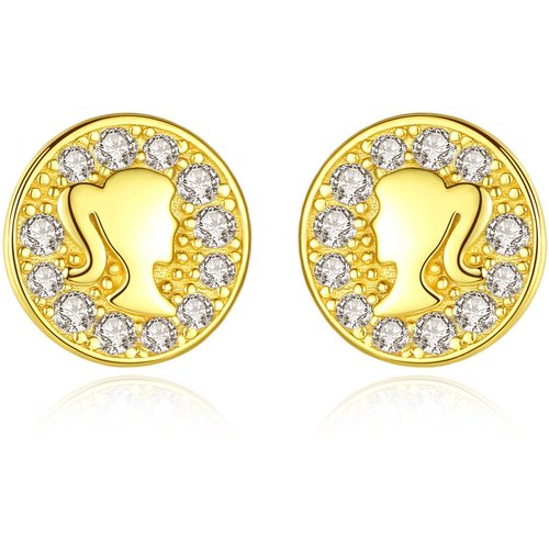 Party CZ Round Portrait Coin 925 Sterling Silver Studs Earrings
