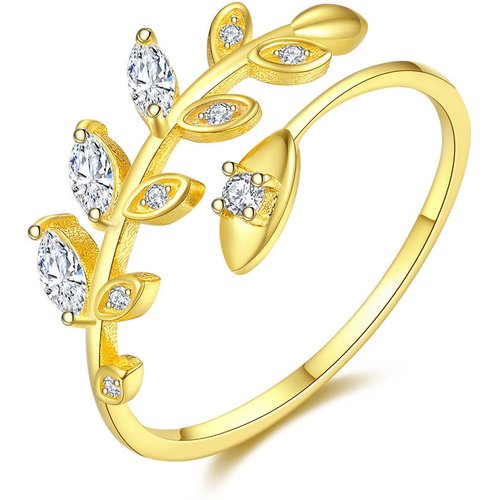 2019 Hot Sale CZ Olive Leaves Branch 925 Sterling Silver Adjustable Ring