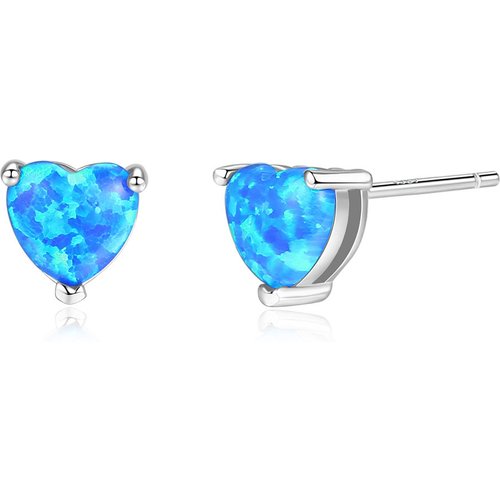 Bridesmaid Heart Created Opal 925 Sterling Silver Studs Earrings