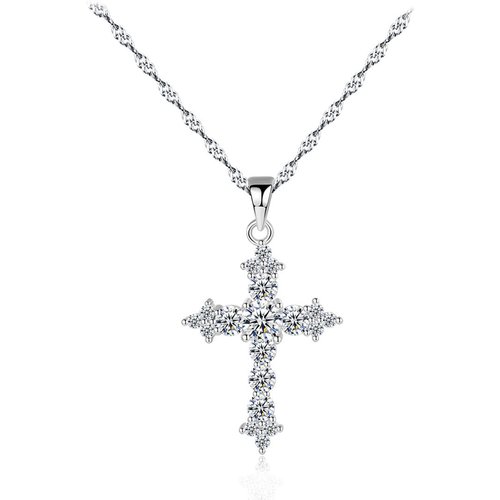 Elegant CZ Cross 925 Sterling Silver Necklace