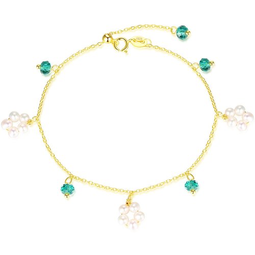 Friend's Natural Pearl Flower CZ 925 Sterling Silver Bracelet