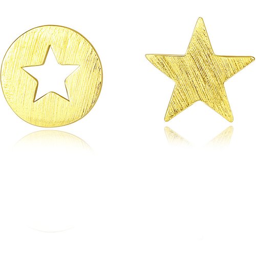 Asymmetric Round Hollow Star 925 Sterling Silver Studs Earrings