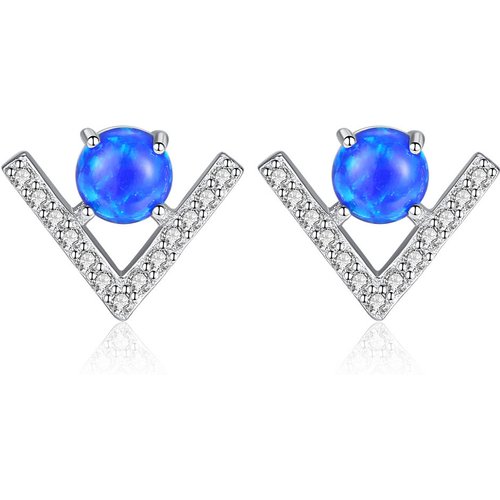 Friend's CZ V Created Opal 925 Sterling Silver Studs Earrings