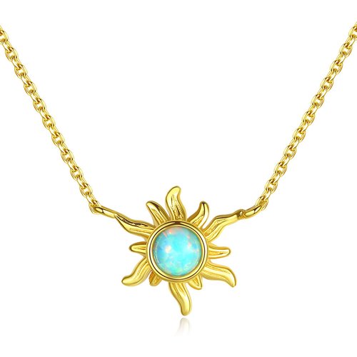 Friend's Created Opal Sunflower 925 Sterling Silver Necklace
