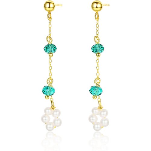 Friend's Natural Pearl Flower CZ 925 Sterling Silver Dangling Earrings