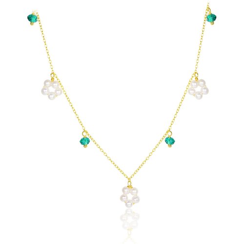 Friend's Natural Pearl Flower CZ 925 Sterling Silver Necklace