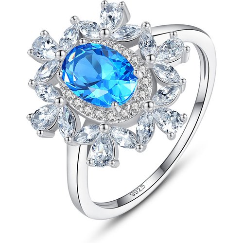 Graduation Oval Created Gemstone CZ Flowers 925 Sterling Silver Ring