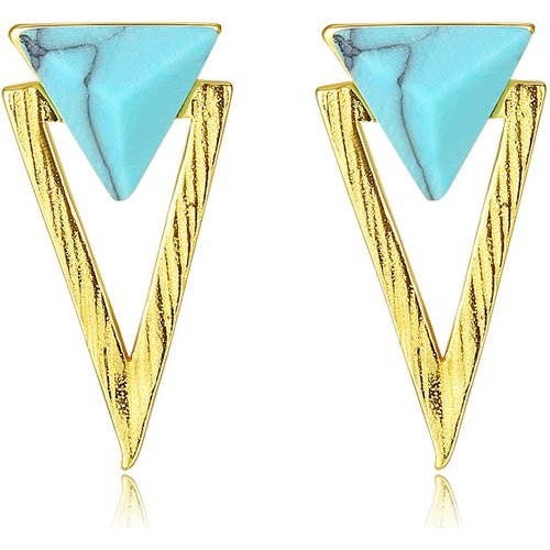 Bridesmaid Synthetic Turquoise Triangle 925 Sterling Silver Studs Earrings
