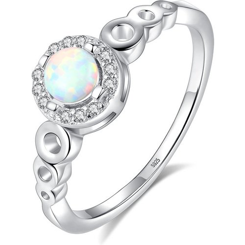 Friend's Round Created Opal CZ 925 Sterling Silver Ring