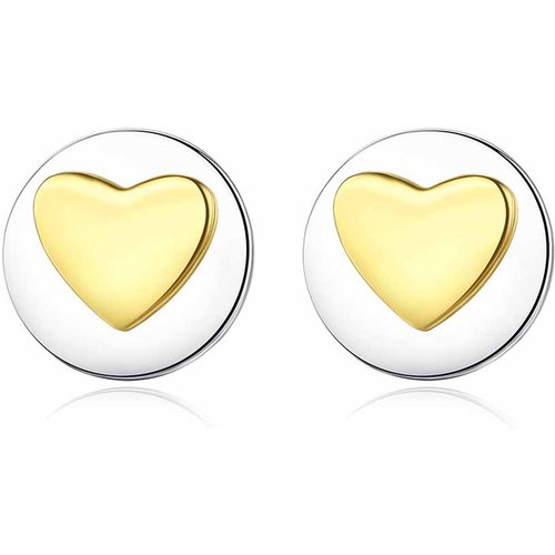 Honey Moon Double Round Heart 925 Sterling Silver Studs Earrings