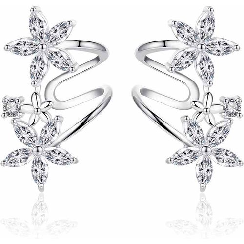 Sweet CZ Flowers Winding 925 Sterling Silver Studs Earrings
