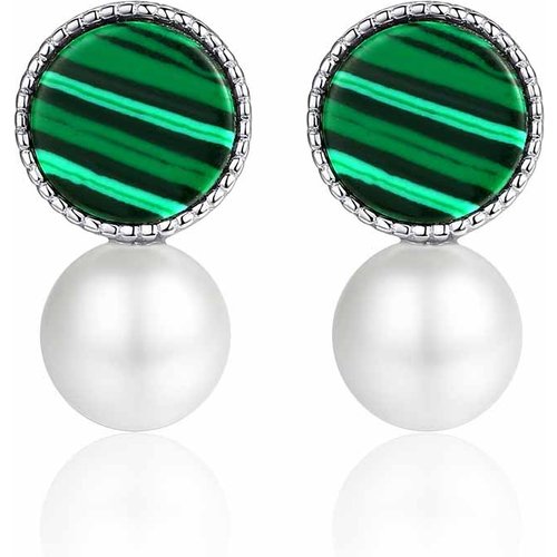 Office Created Malachite Shell Pearl 925 Sterling Silver Studs Earrings