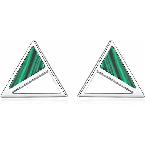 Office Triangle Created Malachite 925 Sterling Silver Studs Earrings