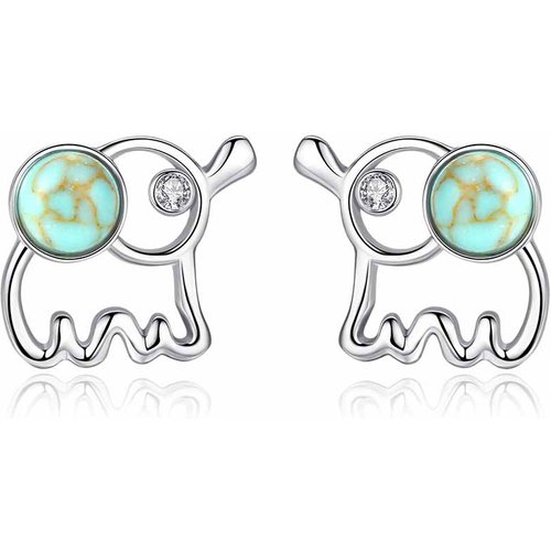 Cute Created Turquoise Animal Elephant CZ 925 Sterling Silver Studs Earrings