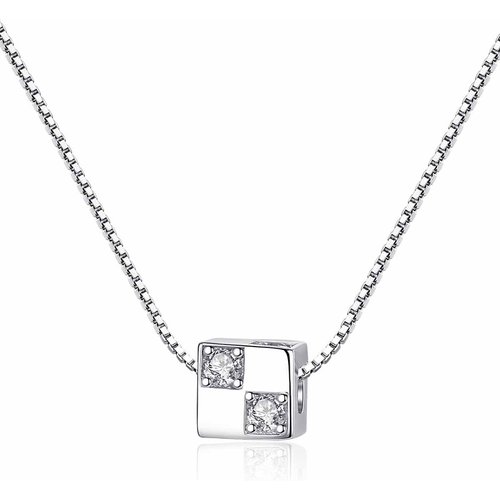 Office CZ 3D Love Cube 925 Sterling Silver Necklace