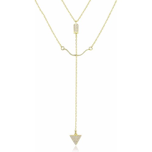 Beautiful CZ Bow Arrow 925 Sterling Silver Double Dangling Necklace