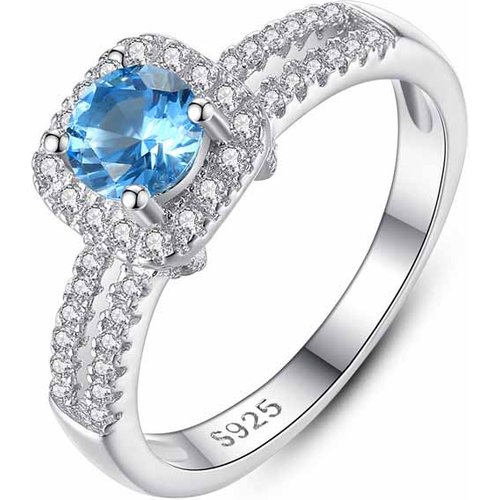 Elegant Round Sapphire Color CZ 925 Sterling Silver Ring