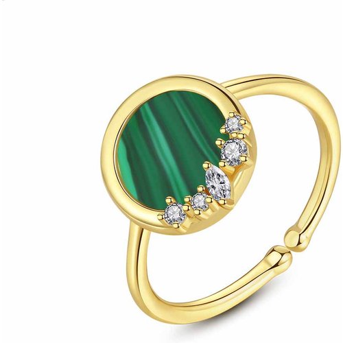 Office Round Created Malachite CZ 925 Sterling Silver Adjustable Ring
