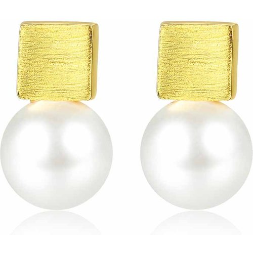 Office Round Shell Pearl Square 925 Sterling Silver Stud Earrings