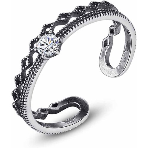 Vintage Rhombus Hollow CZ 925 Sterling Silver Adjustable Ring