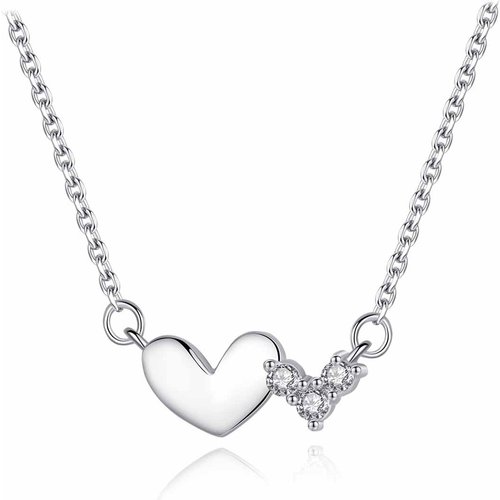 Classic Mother Child Heart CZ 925 Sterling Silver Necklace
