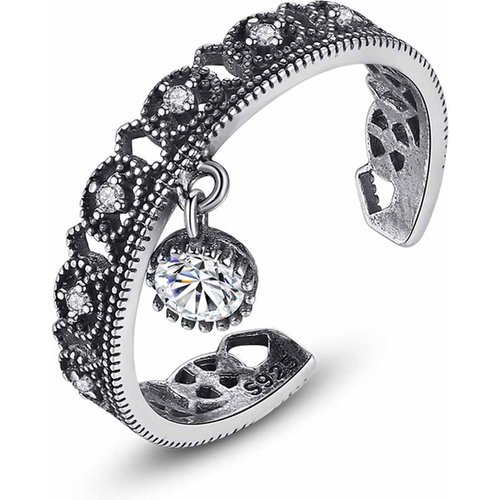 Vintage Hollow CZ 925 Sterling Silver Adjustable Ring