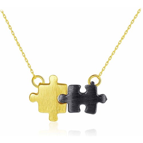 Lovers Jigsaw Puzzle 925 Sterling Silver Necklace