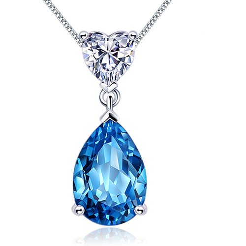 Blue Waterdrop 925 Sterling Silver CZ Pendant