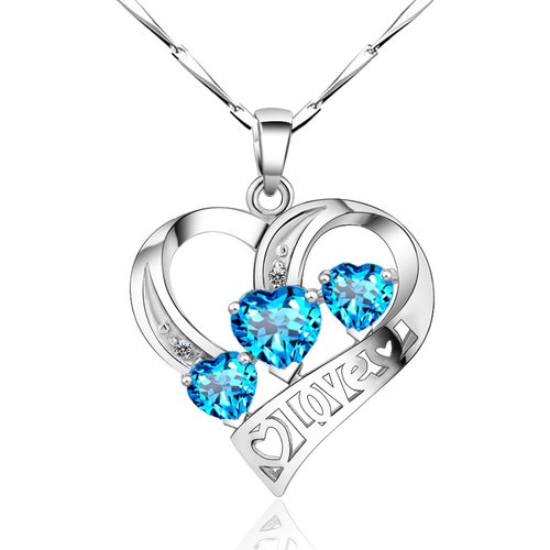 Elegant Love Heart 925 Sterling Silver White Purple CZ Pendant