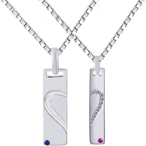 Square Tag 925 Sterling Silver Promise Couple Pendant