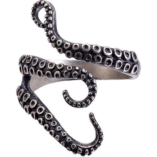 Punk Octopus Crimp 925 Sterling Silver Adjustable Ring