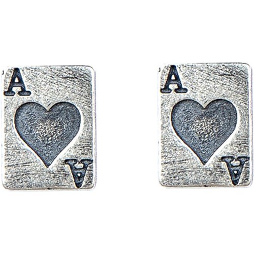 Fashion Red Heart A Poker 925 Sterling Silver Studs Earrings (Single Piece)