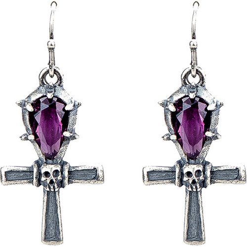 Cross Skull Cross Created Crystal 925 Sterling Silver Dangling Earrings