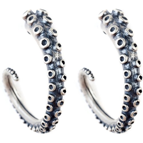 Retro Crimp Octopus Tentacles 925 Sterling Silver Hoop Earrings