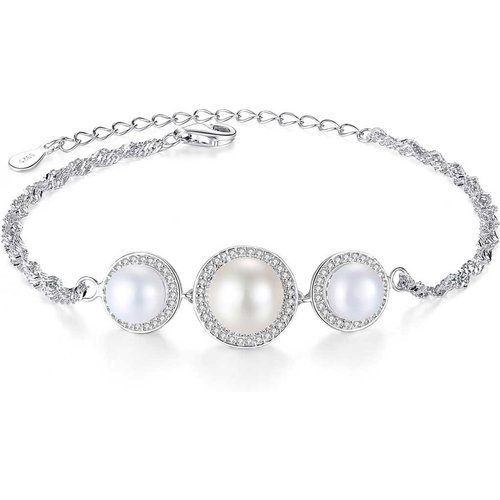 Fashion CZ Three Natural Pearls 925 Sterling Silver bracelet