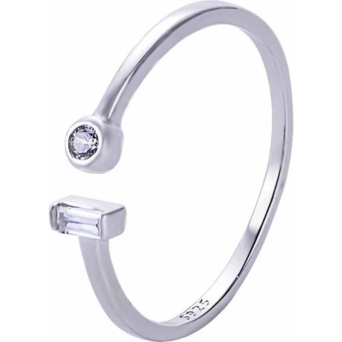 Modern CZ Round Square 925 Sterling Silver Adjustable Ring