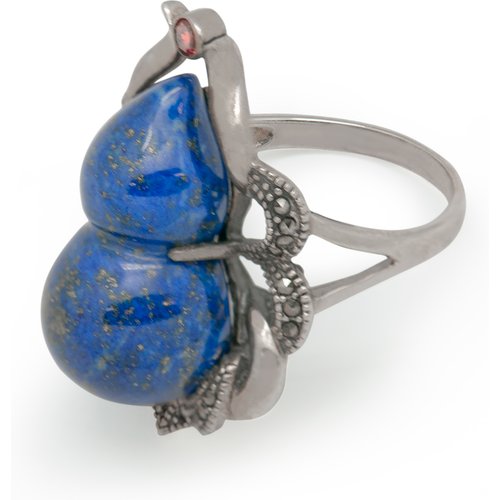 7.59ct Natural Stone Lapis 925 Sterling Silver Gourd Ring Safe Wishes