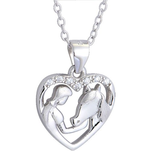 Young Girl Holding Horses Head CZ Trendy 925 Sterling Silver Necklace