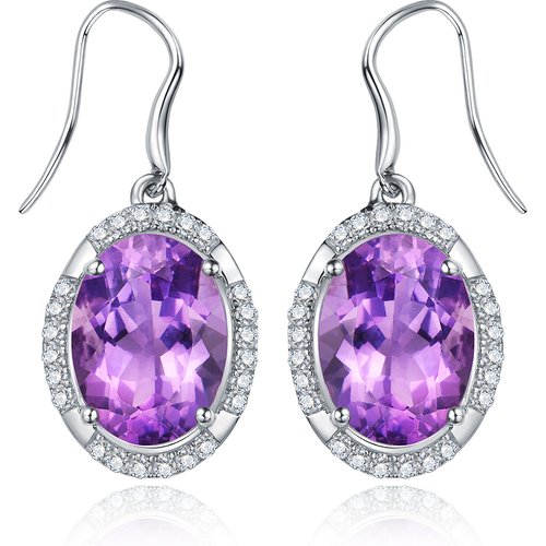 Sunset Glow Luxury 8.5ct Natural Amethyst Sterling Silver Oval Dangle Earrings