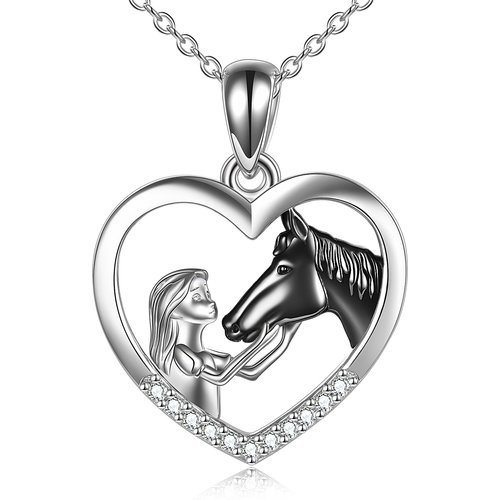 Sterling Silver Two-tone Abalone Shellfish Horse Pendant Necklace