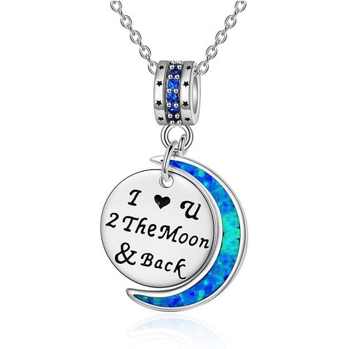 Sterling Silver Opal Moon Engraved Necklace for Women