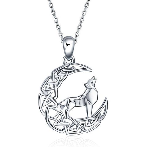 Sterling Silver Wolf Moon Necklace for Women Men