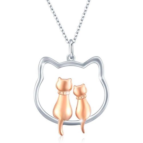Two-tone Cat Pendant Necklace for Women Kids