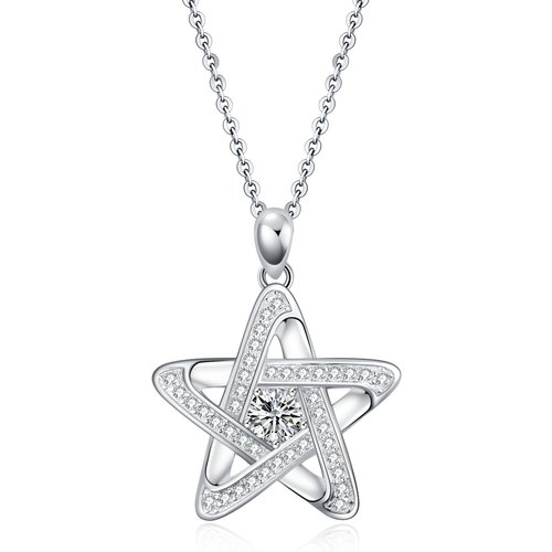 Sterling Silver Cubic Zirconia Pentagram Necklace for Women