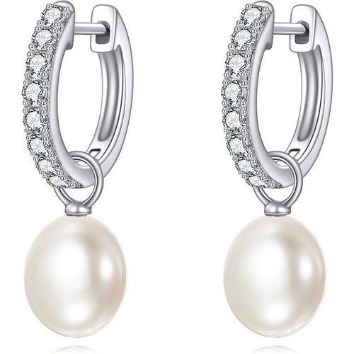 10K White Gold Pearl Bead Drop Earrings