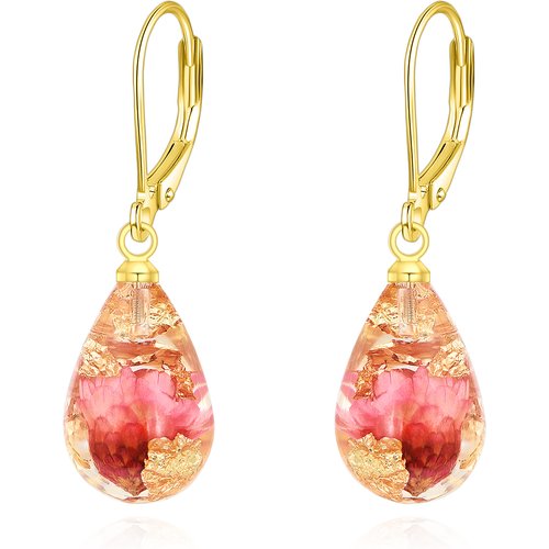 Sterling Silver with Yellow Gold Plated Red Eternity Flower Drop Earrings