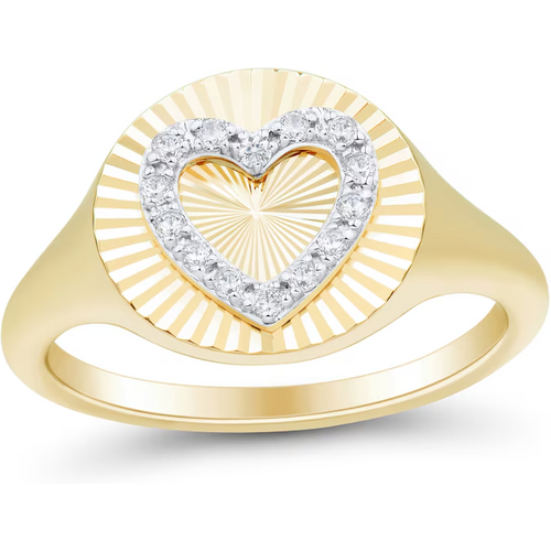 10K Gold Round Shaped & Heart Shaped Diamond Custom Couple & Heart Signet Ring I Color I2 Clarity 3EX IGI Certified